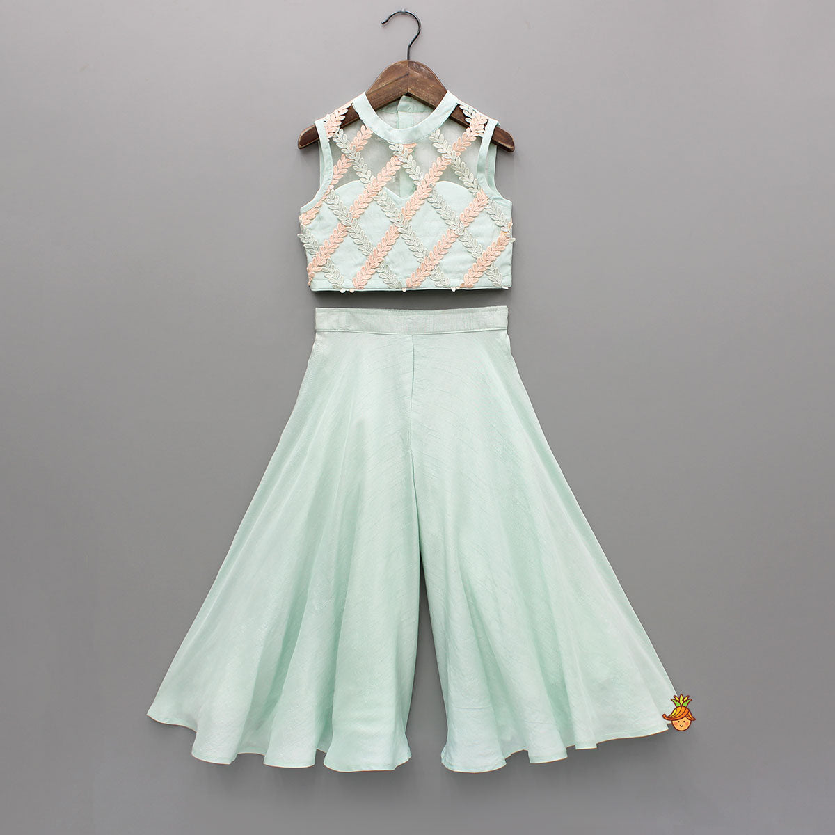 Sequin Embroidered Lace Detailed Top And Umbrella Style Flared Palazzo
