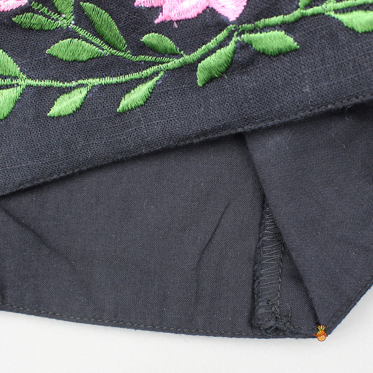 Cute Floral Embroidered Black Crop Top With Skorts