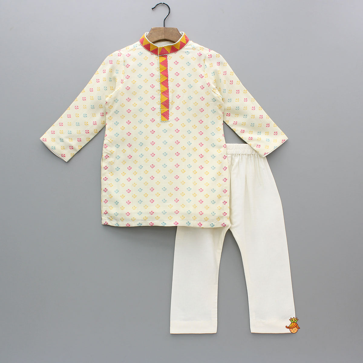 Cream Multicolour Printed And Embroidered Kurta With Pyjama