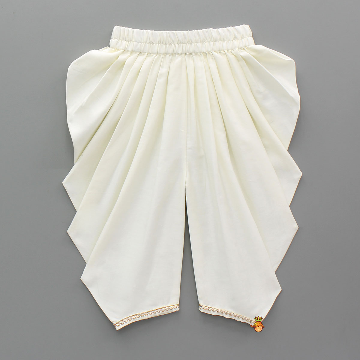 Off White Peplum Top With Tassel Detailing And Dhoti