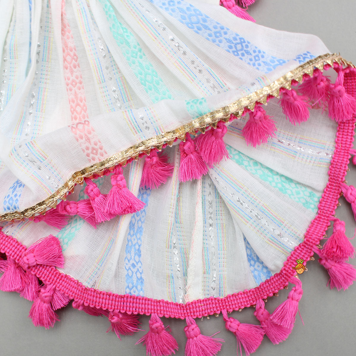 Off White Peplum Top With Tassel Detailing And Dhoti