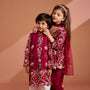 Wine Patola Printed Kurta With Front Open Jacket And Pyjama twinning model image 2