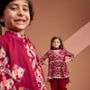 Wine Patola Printed Kurta With Front Open Jacket And Pyjama twinning model image 3