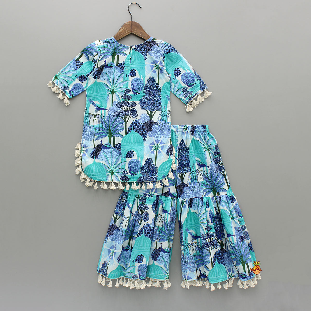 Blue Multicolour Printed Kurti And Sharara With Dupatta