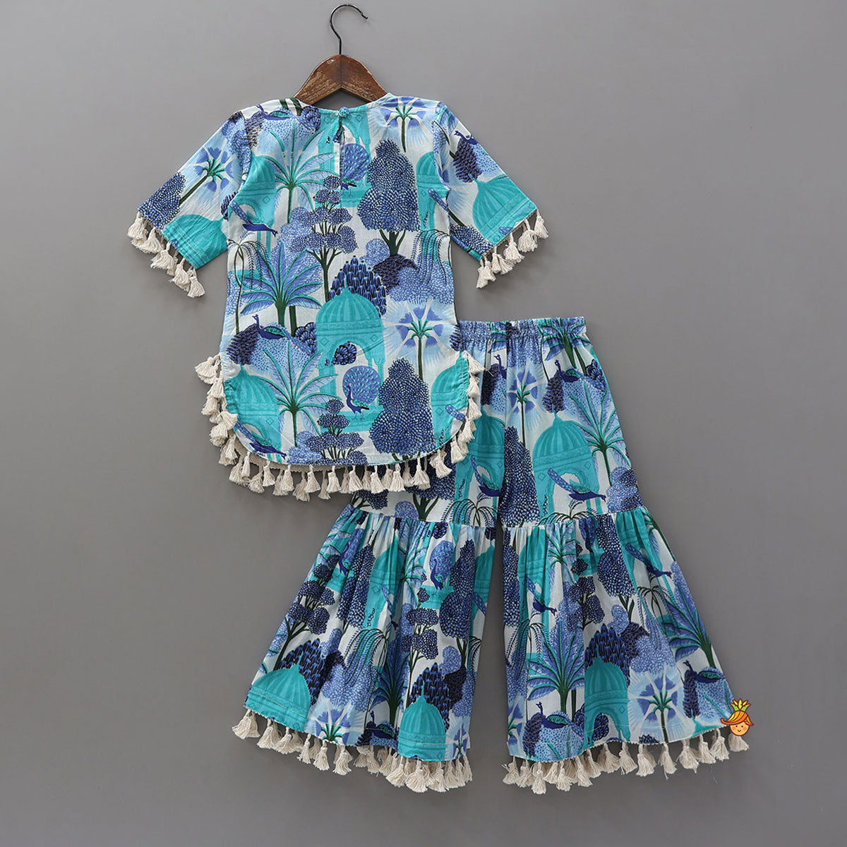 Multicolour Printed Kurti And Sharara With Dupatta