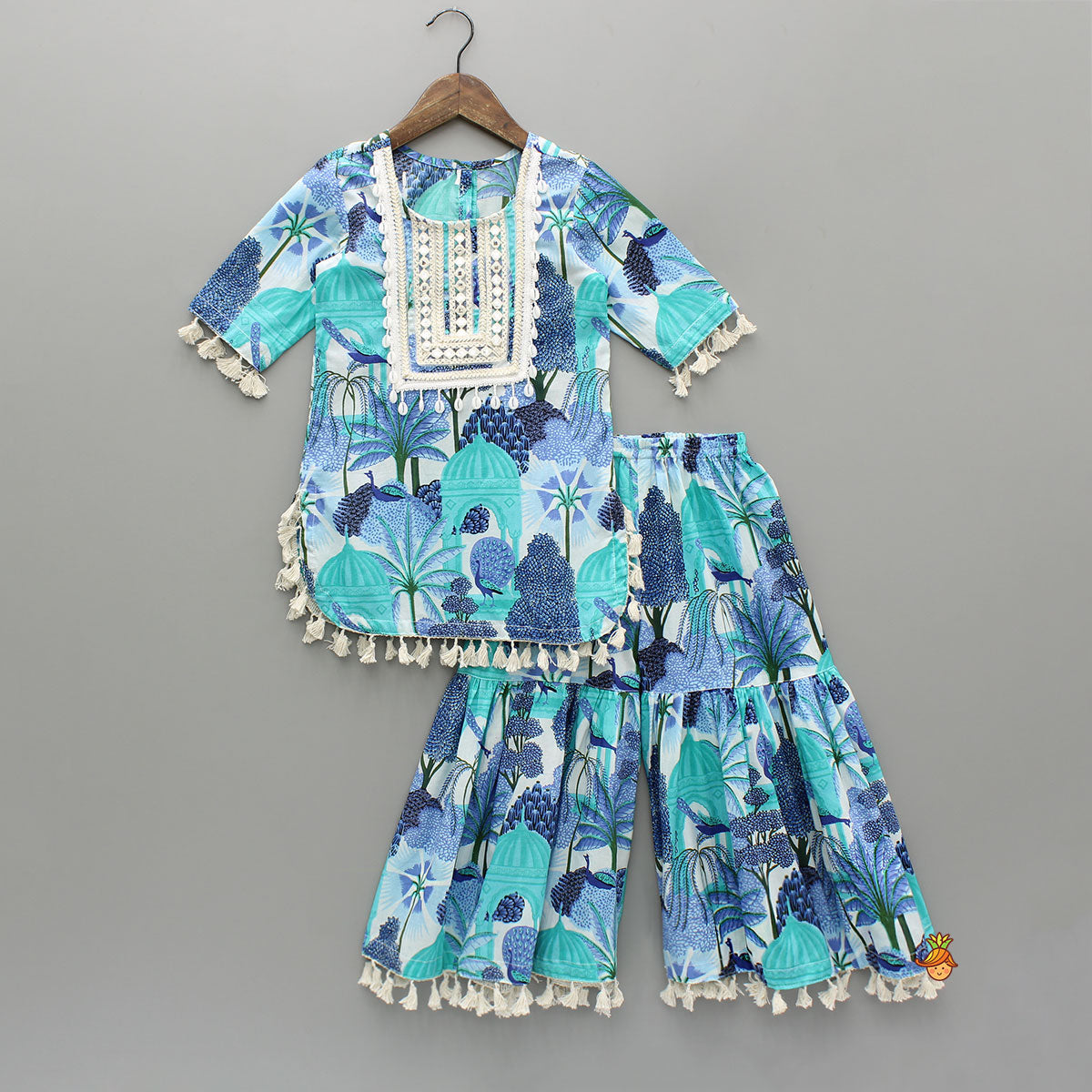 Blue Multicolour Printed Kurti And Sharara With Dupatta