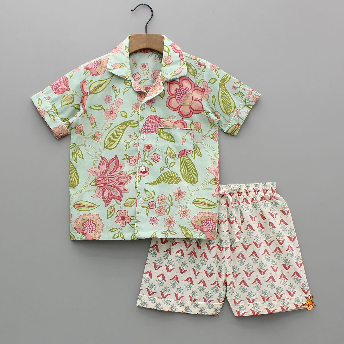 Floral Printed Notch Collar Top And Shorts