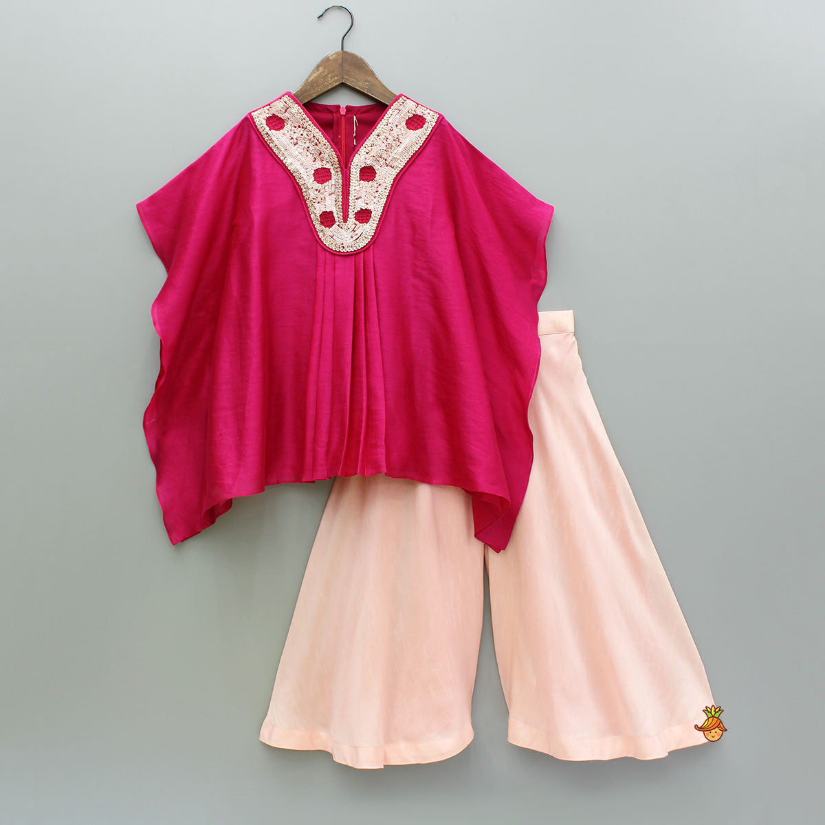 Pink Embroidered Kaftan Style Kurti And Palazzo
