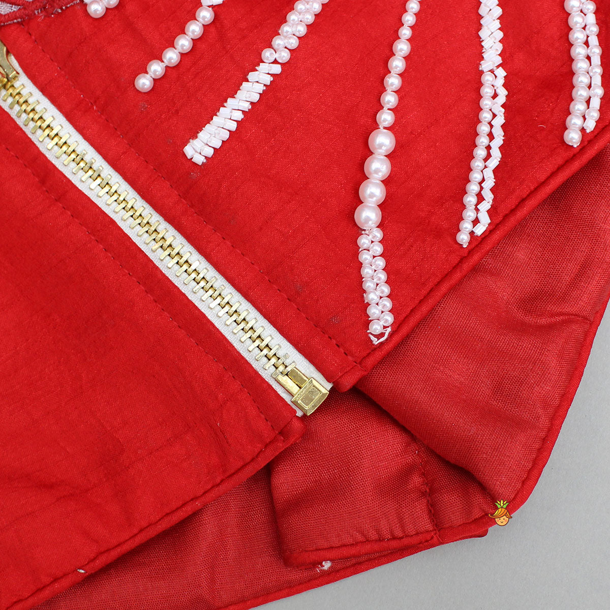Red One Shoulder Embellished Top With Attached Dupatta And Stylish Lehenga