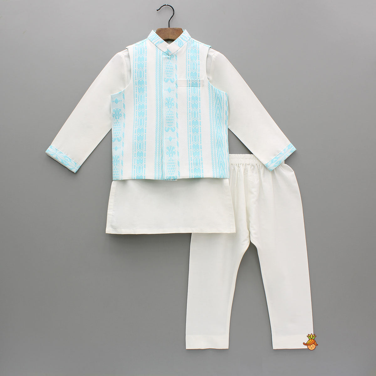 Off White Kurta And Jacket With Pyjama