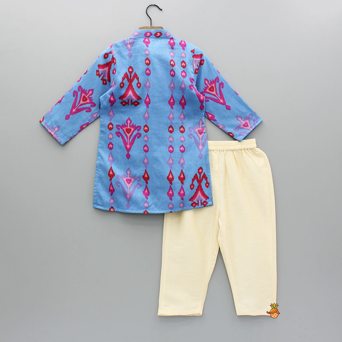 Blue Printed And Embroidered Kurta With Pyjama