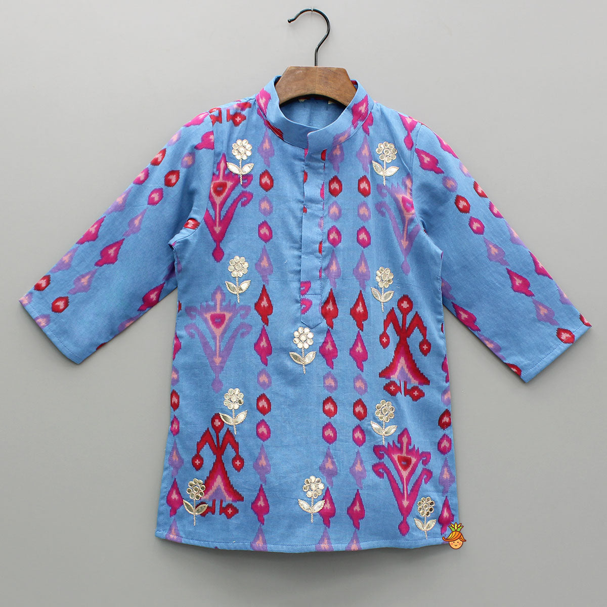 Blue Printed And Embroidered Kurta With Pyjama
