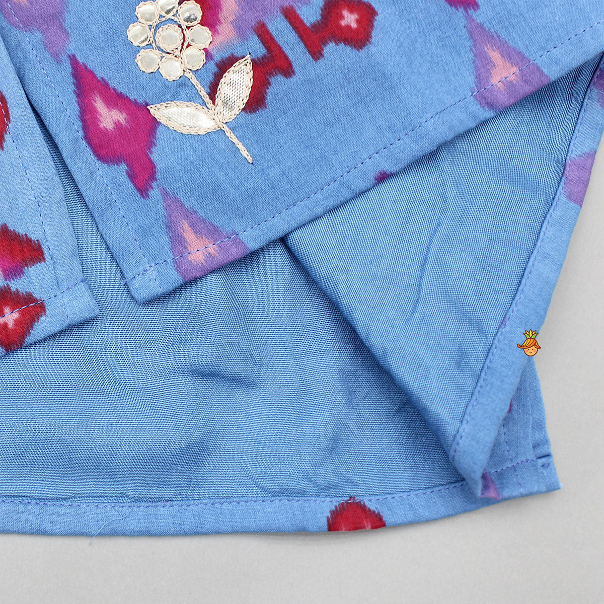 Blue Printed And Embroidered Kurta With Pyjama