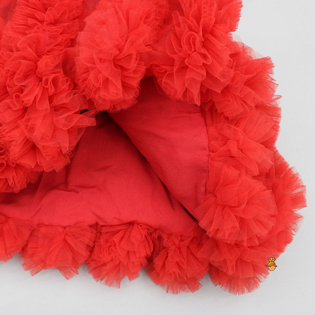 Red Sequin Embellished Dress With Ruffled Details