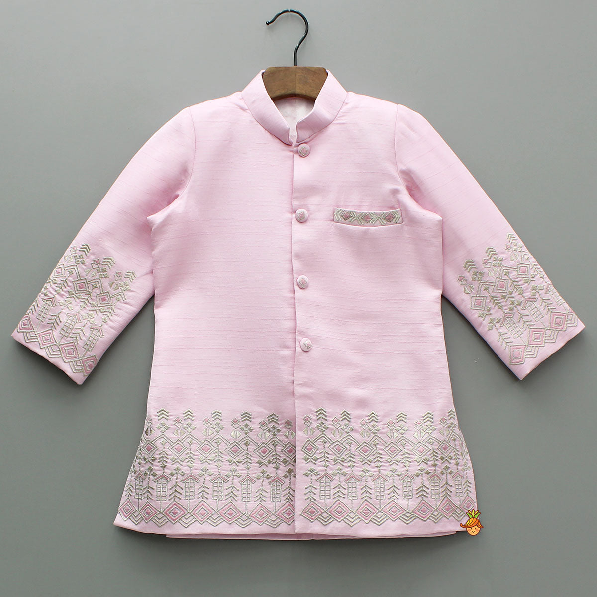 Pink Embroidered Sherwani And Pyjama