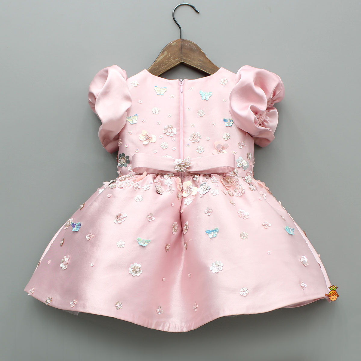Pink Embellished Dress With Detachable Bow and Matching Hairclip