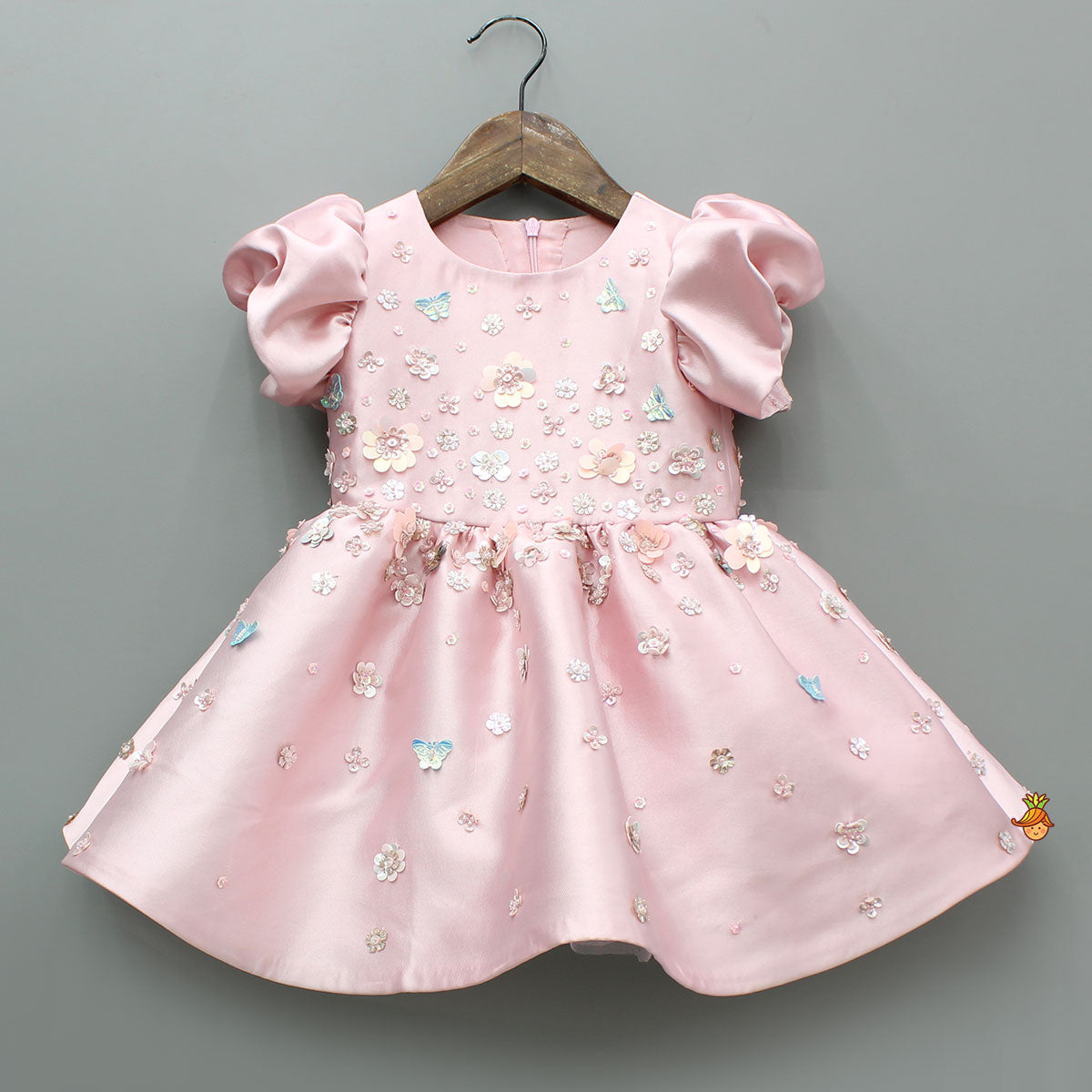 Pink Embellished Dress With Detachable Bow and Matching Hairclip