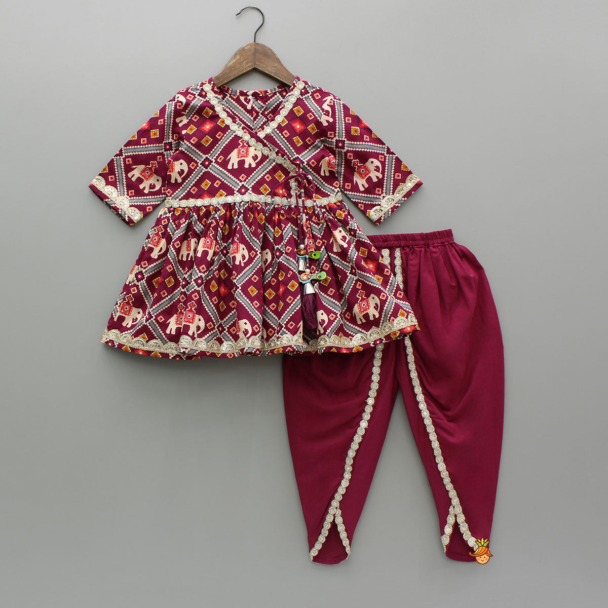 Beautiful Patola-Printed Angarkha Style Kurti And Dhoti With Dupatta