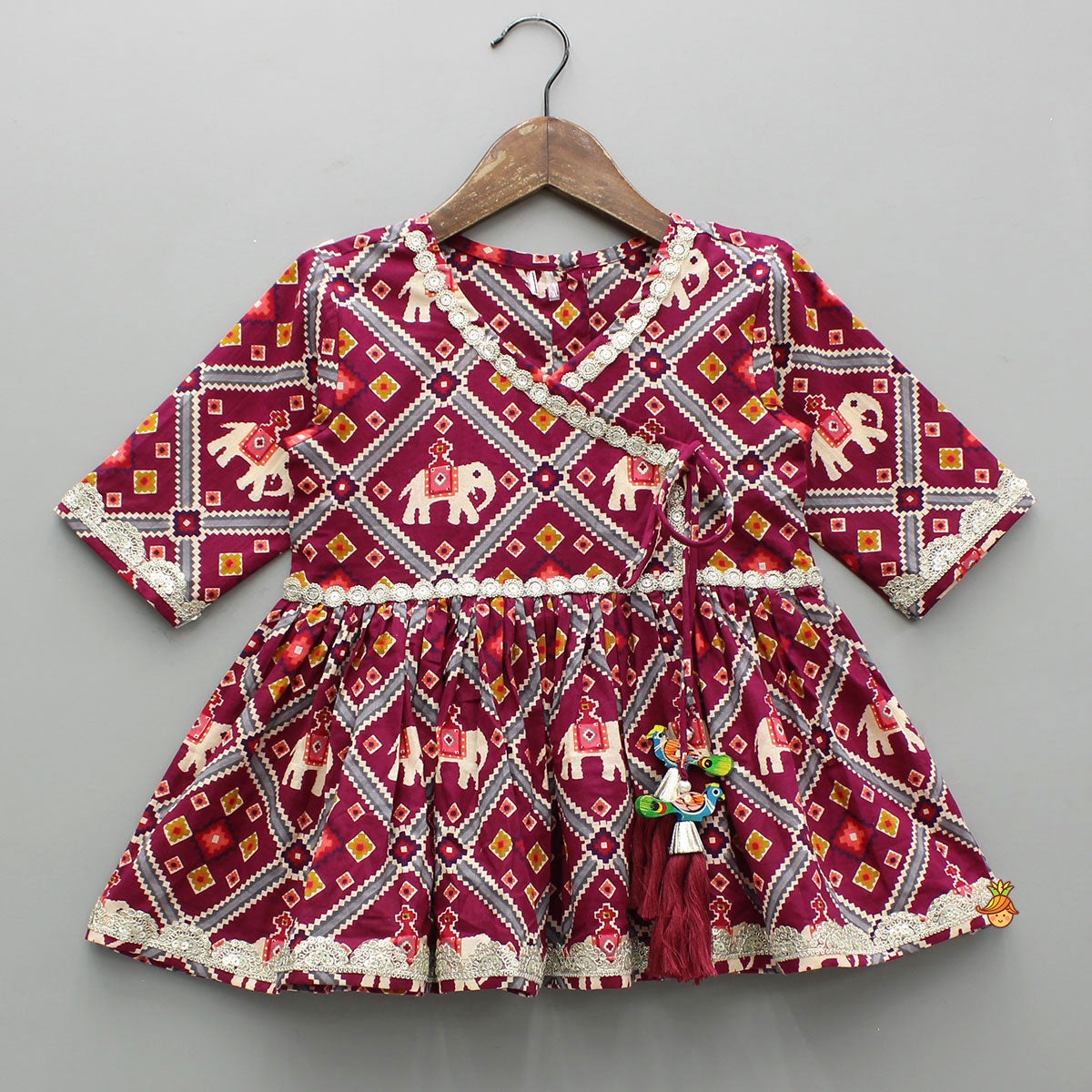 Beautiful Patola-Printed Angarkha Style Kurti And Dhoti With Dupatta