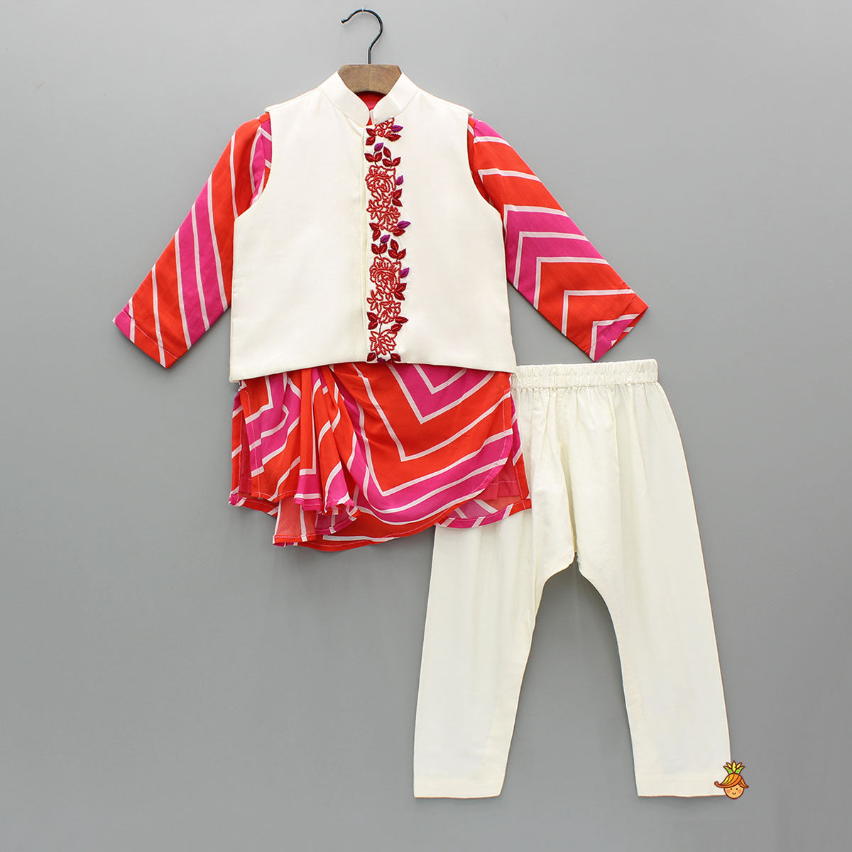 Leheriya Printed Stylish Kurta And Jacket With Pyjama