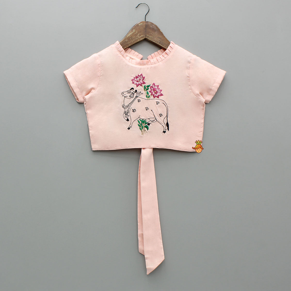 Pleated Neckline Peach Printed Top And Floral Printed Green Palazzo