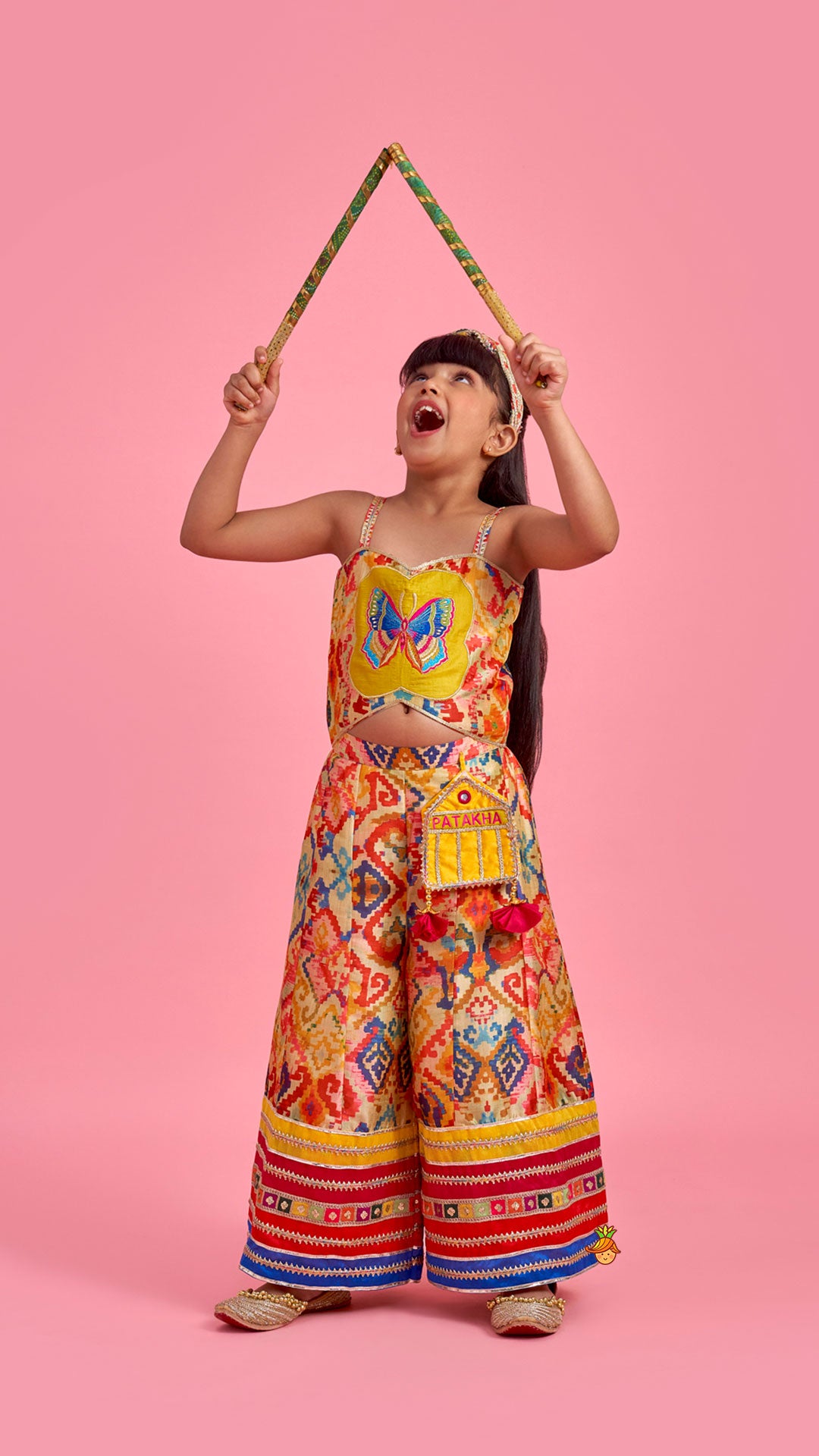 Printed And Embroidered Strappy Jumpsuit With Hairband