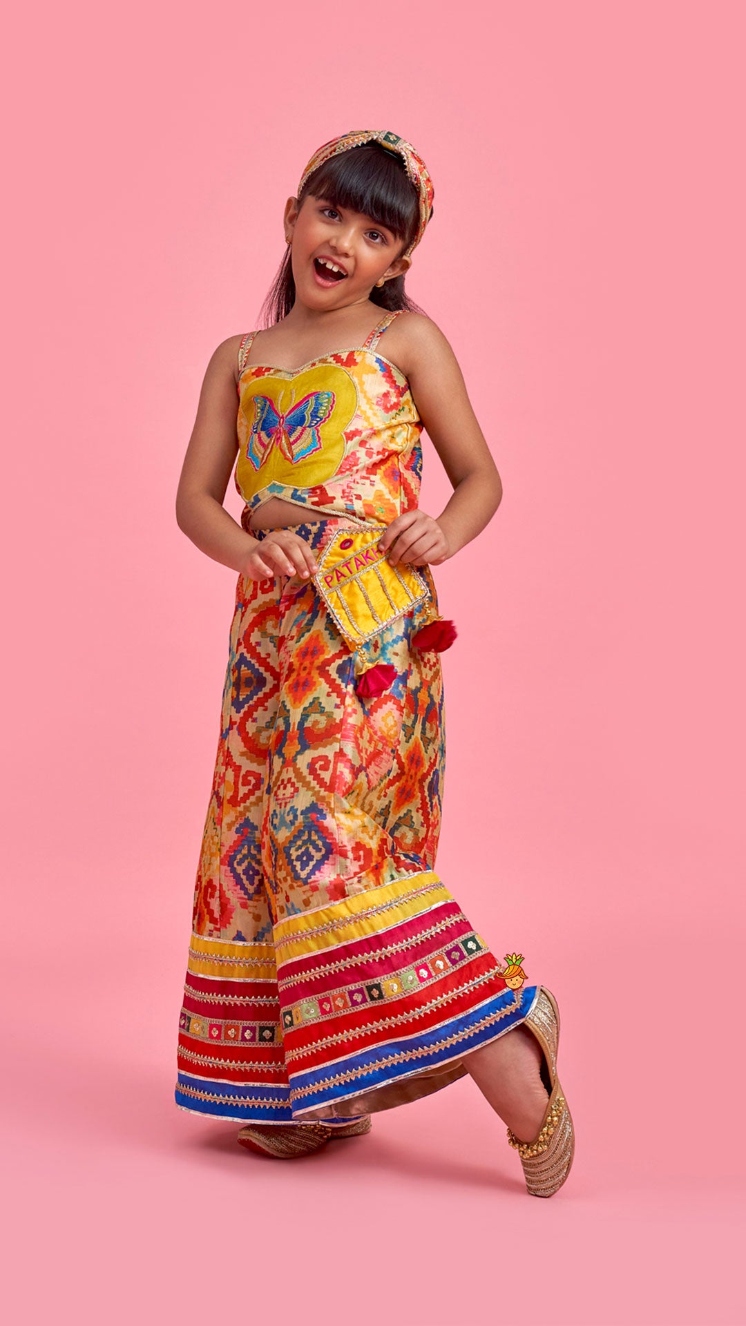 Printed And Embroidered Strappy Jumpsuit With Hairband