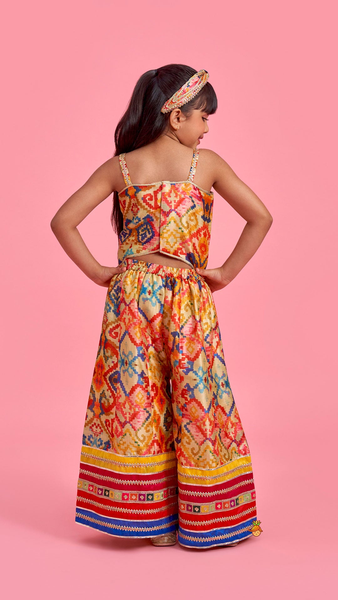 Printed And Embroidered Strappy Jumpsuit With Hairband
