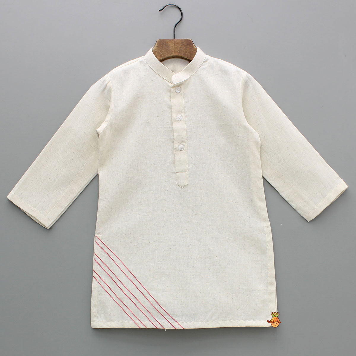 Off White Khadi Kurta With Red Tulip Printed Jacket And Pyjama