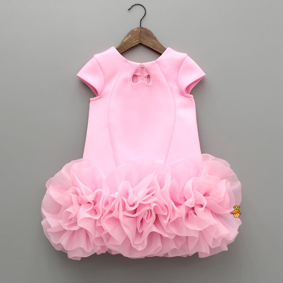 Pink Elegant Embellished Dress With Organza Flower Detail
