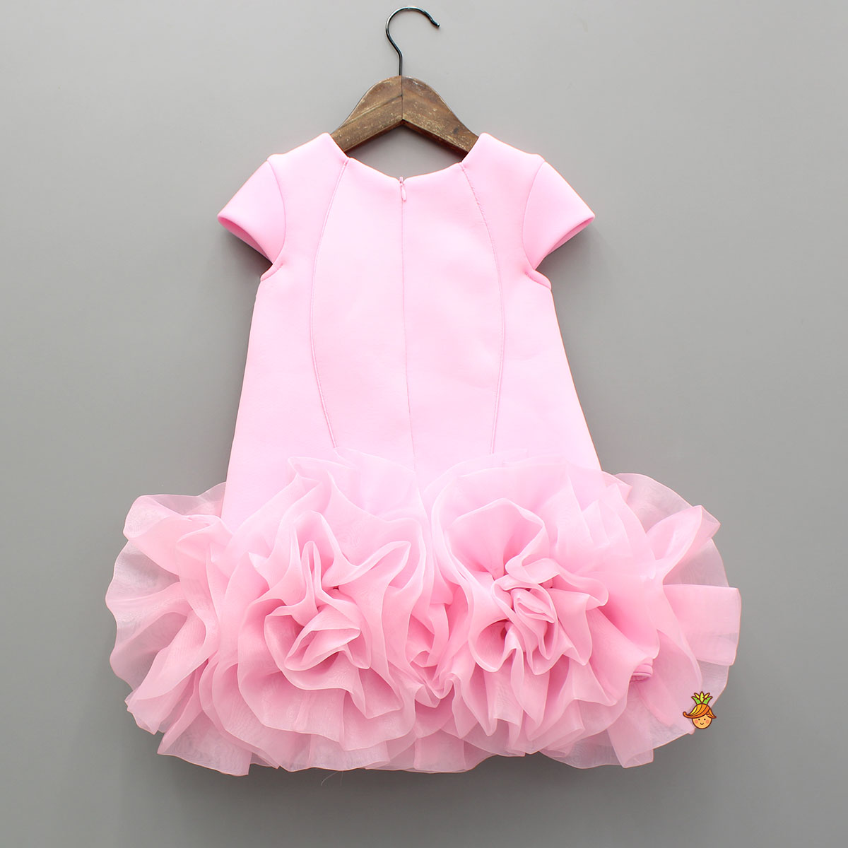 Pink Elegant Embellished Dress With Organza Flower Detail