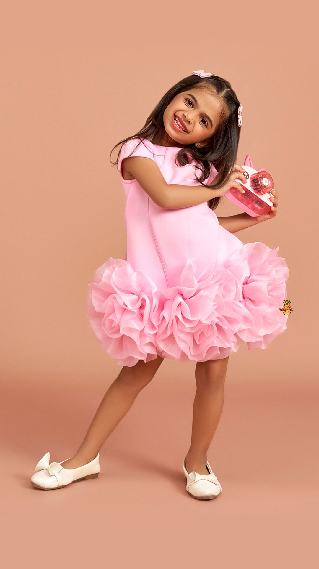 Pink Elegant Embellished Dress With Organza Flower Detail