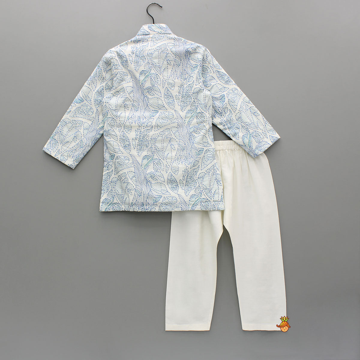 Off White Printed Embroidered Kurta And Pyjama