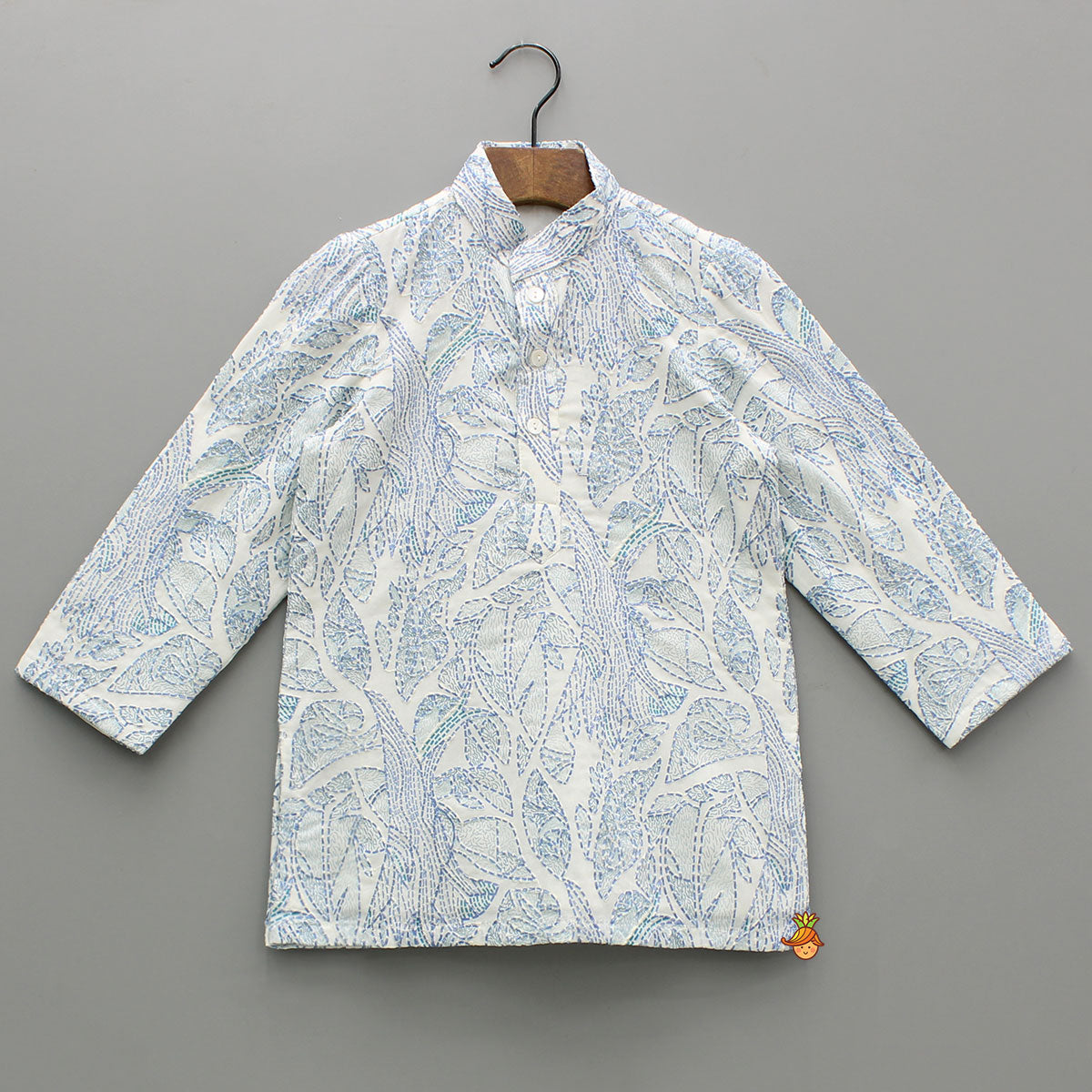 Off White Printed Embroidered Kurta And Pyjama