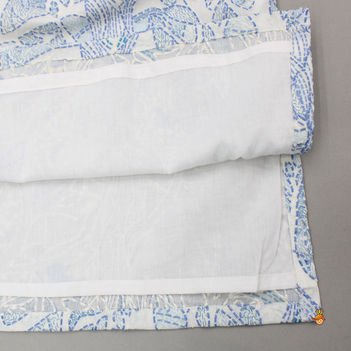 Off White Printed Embroidered Kurta And Pyjama