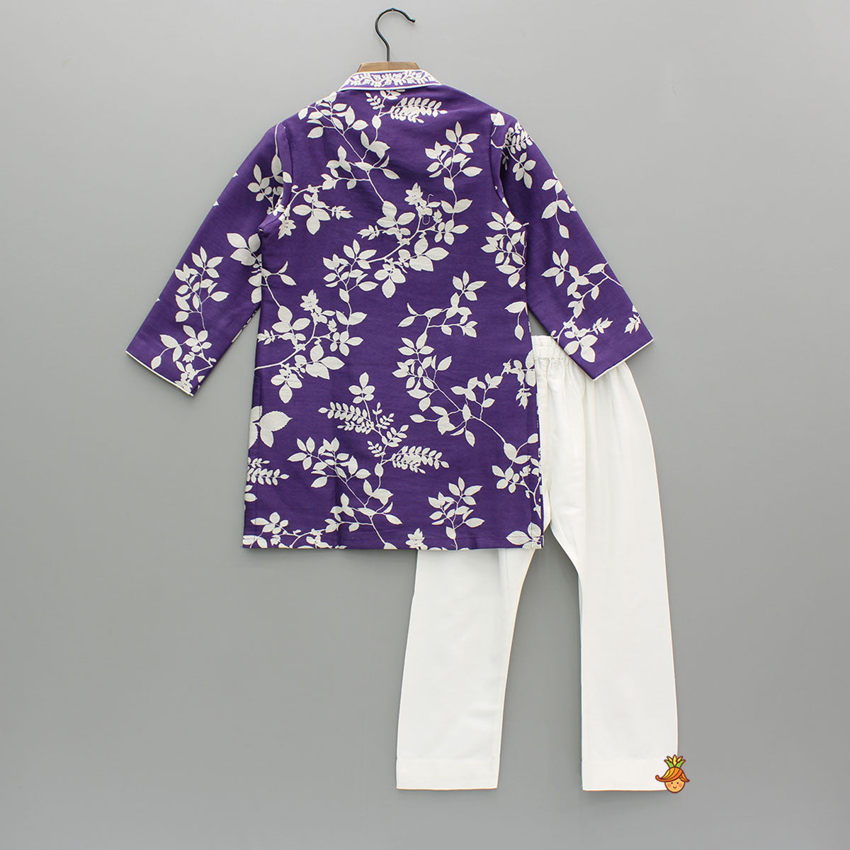 Purple Floral Printed Embroidered Kurta With Pyjama