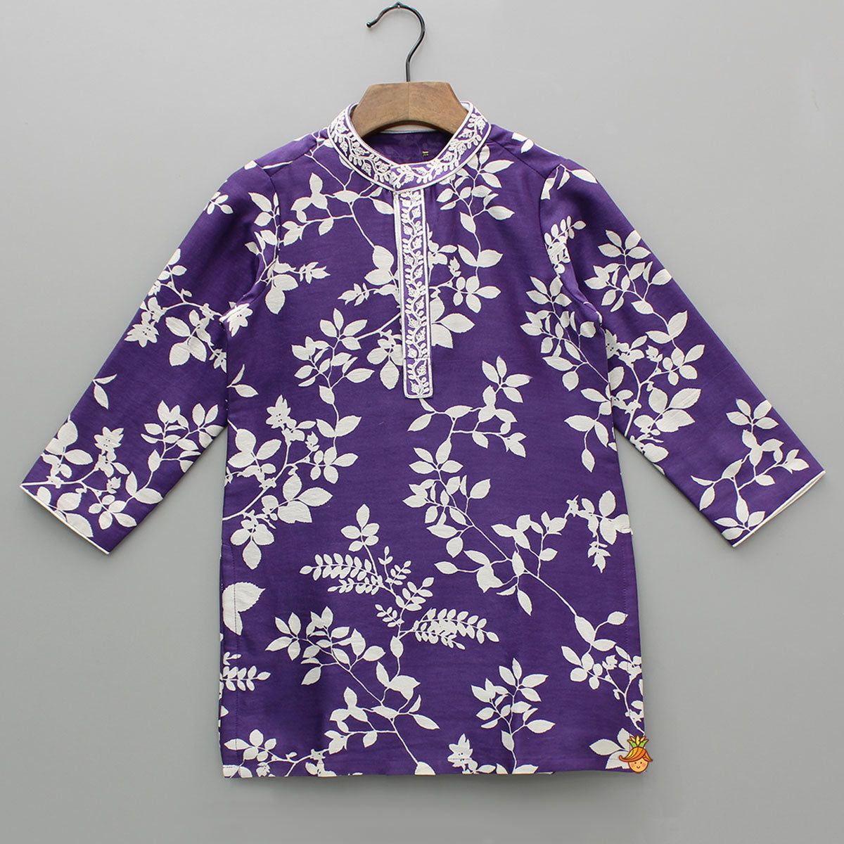 Purple Floral Printed Embroidered Kurta With Pyjama