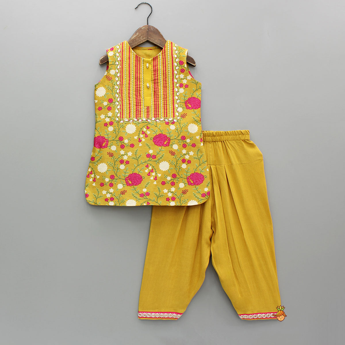 Mustard Floral Chanderi Kurta And Salwar