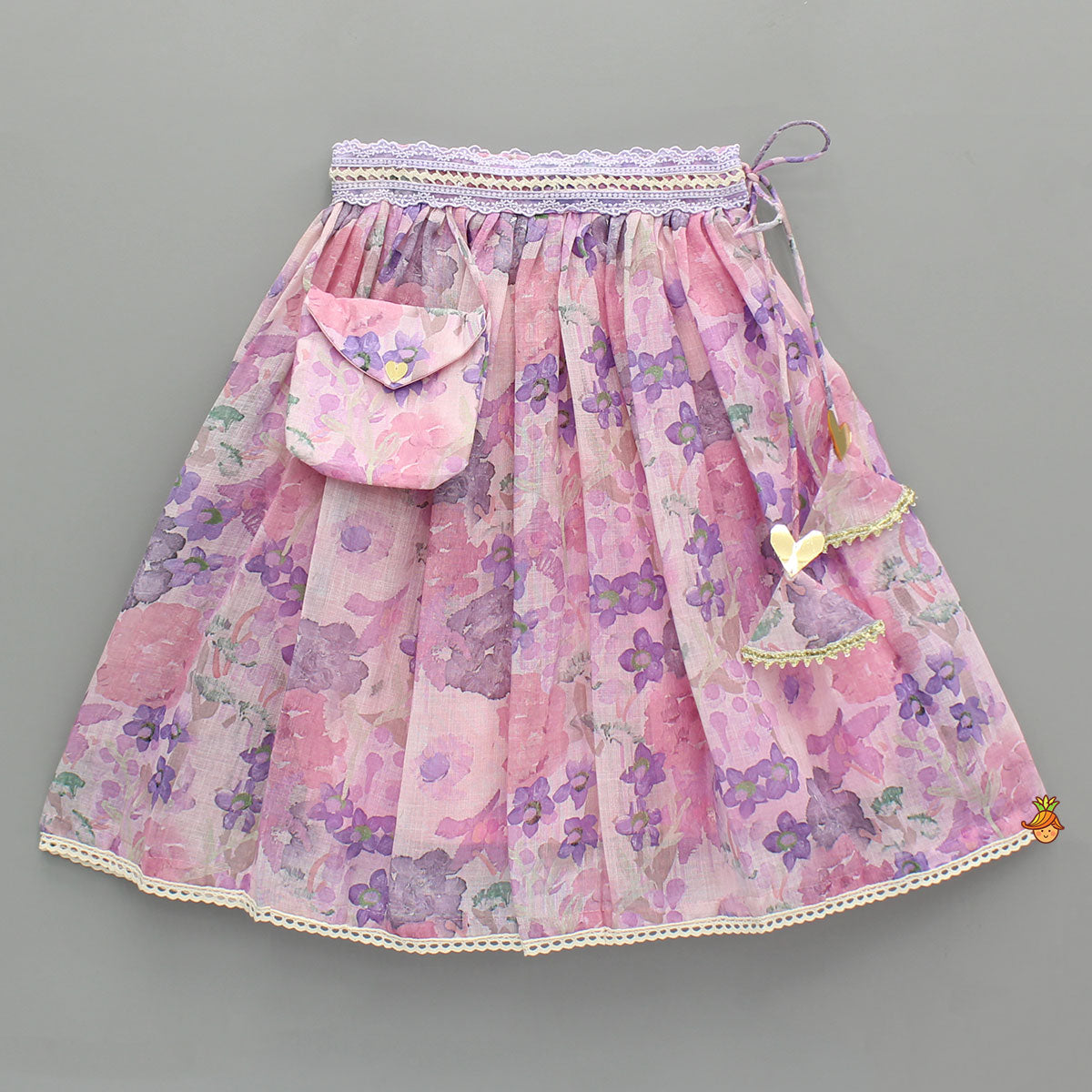 Heart Detail Pink Top With Floral Lehenga