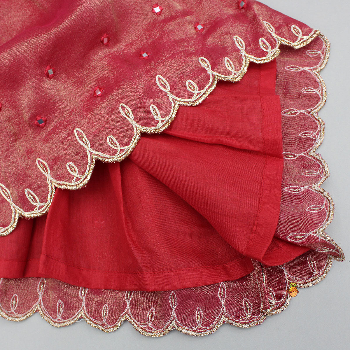 Red Shimmery Embroidered Strappy Kurti And Flared Palazzo