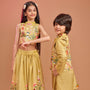Scalloped Hem Thread Embroidered Top And Lehenga twinning model image 4