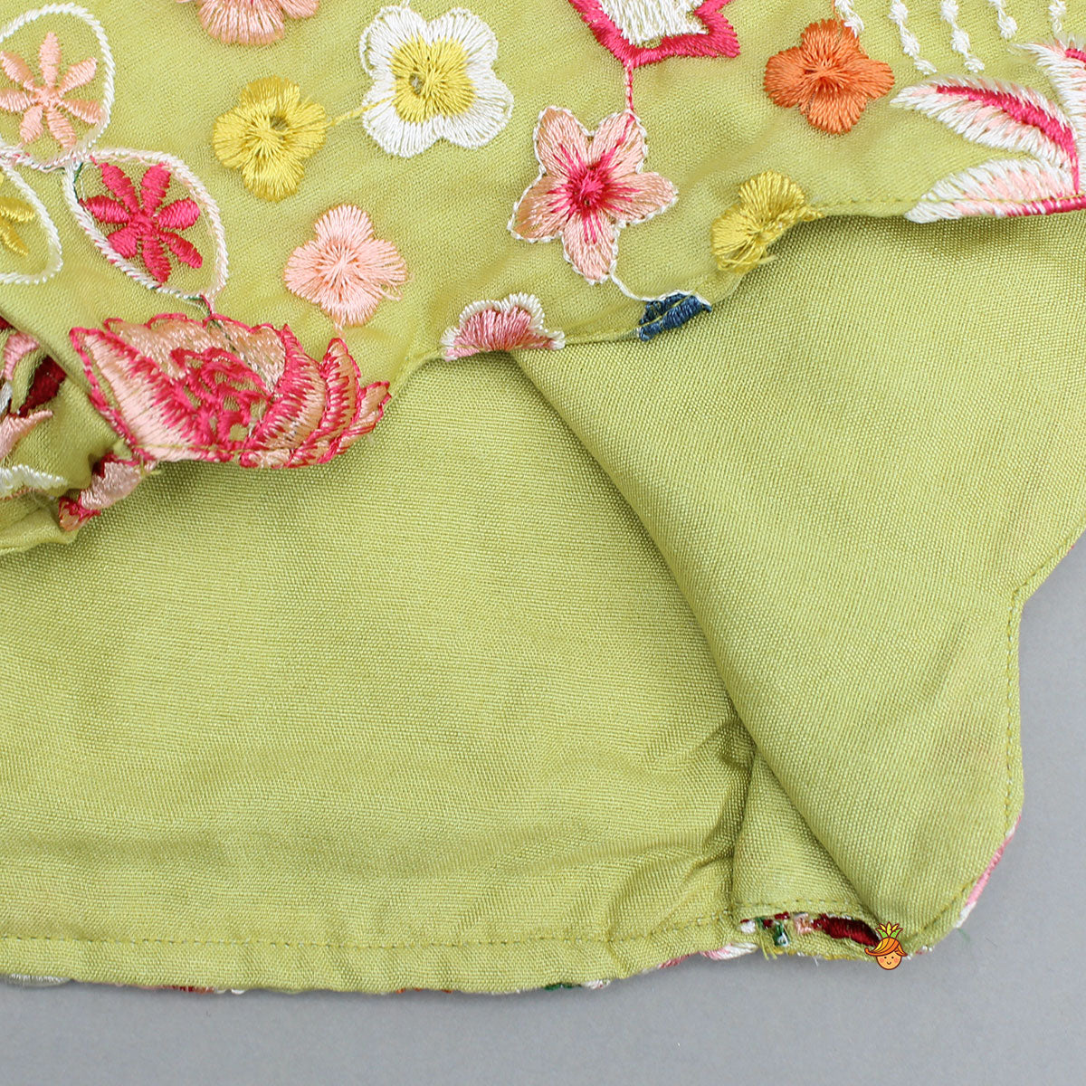 Scalloped Hem Thread Embroidered Green Top And Lehenga