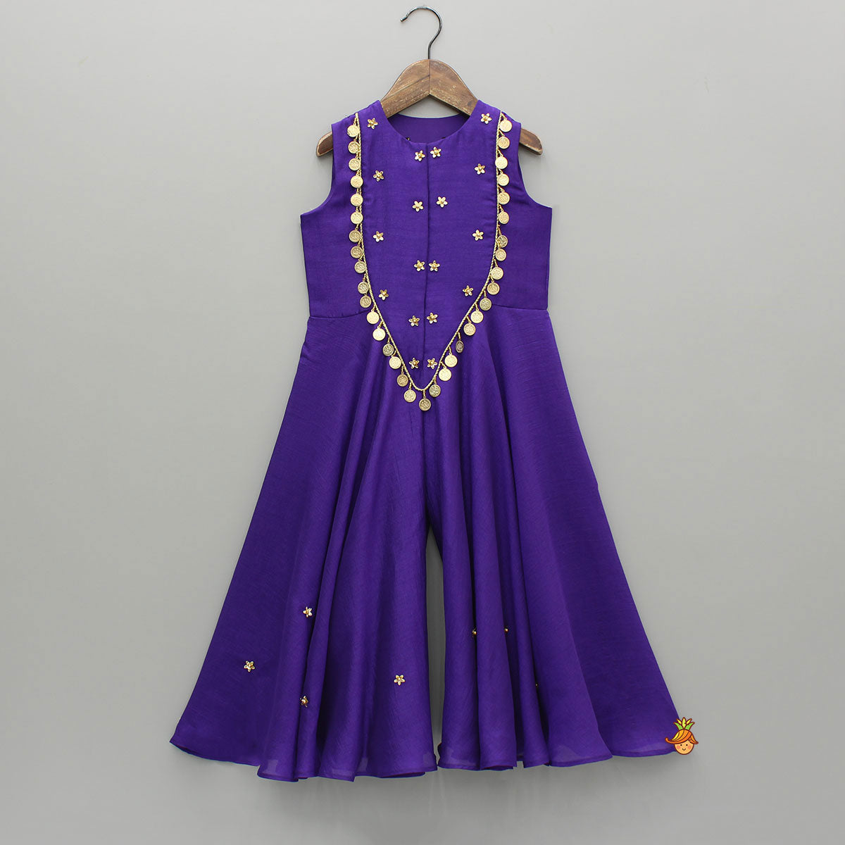 Ethnic Floral Sequins Flowy Violet Jumpsuit