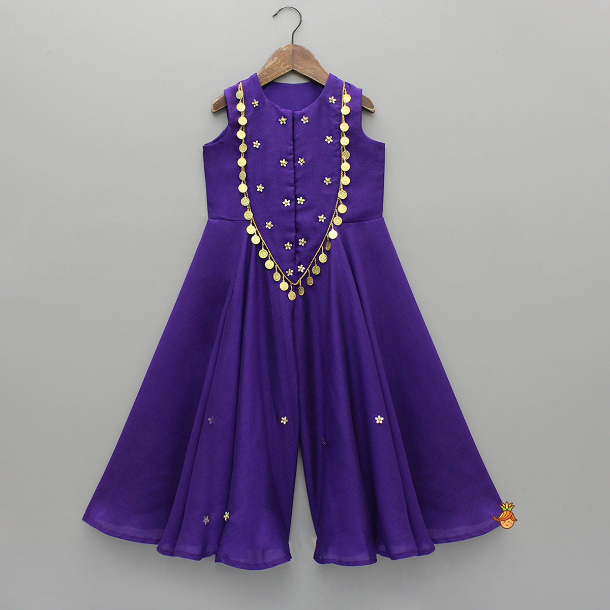 Ethnic Floral Sequins Flowy Violet Jumpsuit