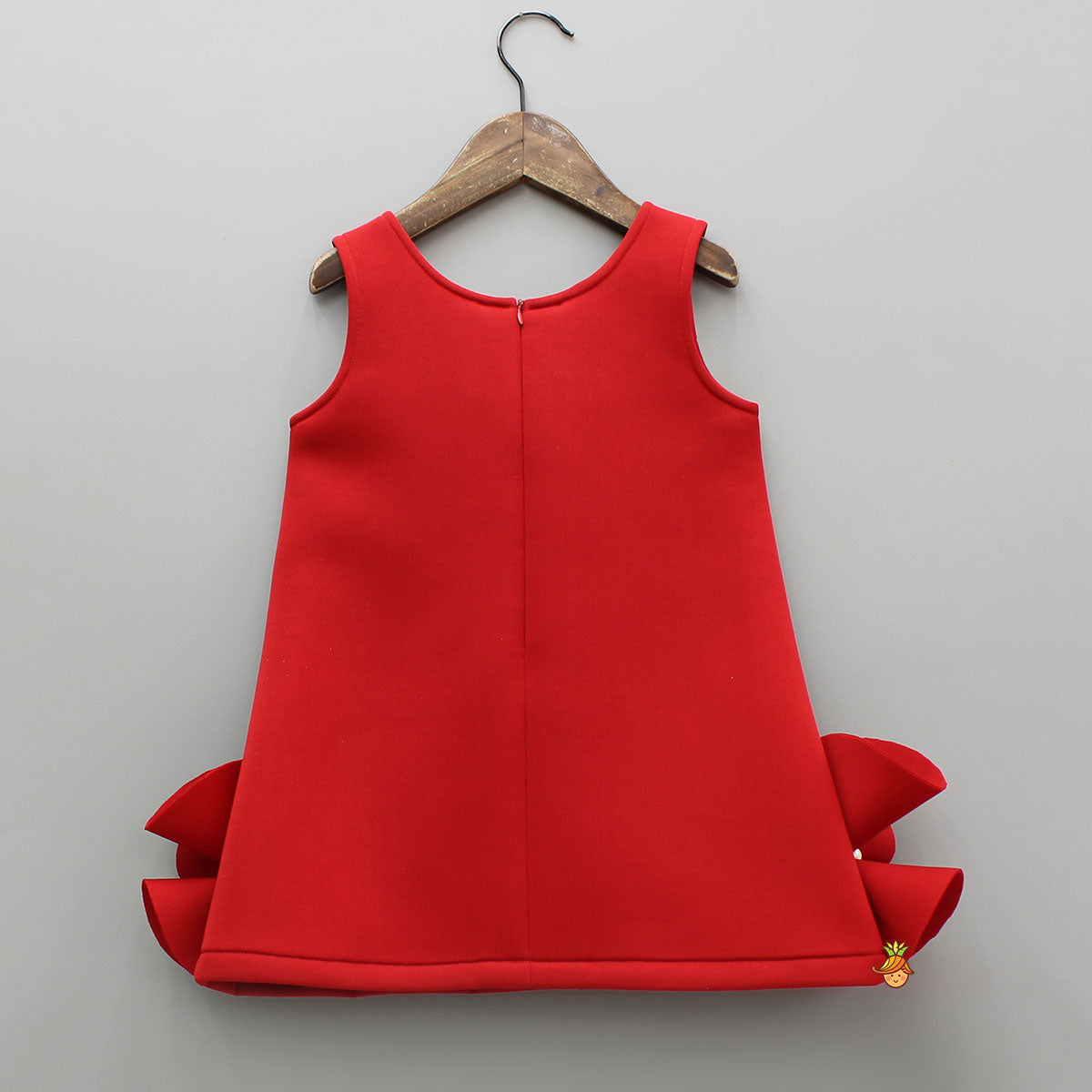 Red Ruffle Hem Dress With Bow Adornment