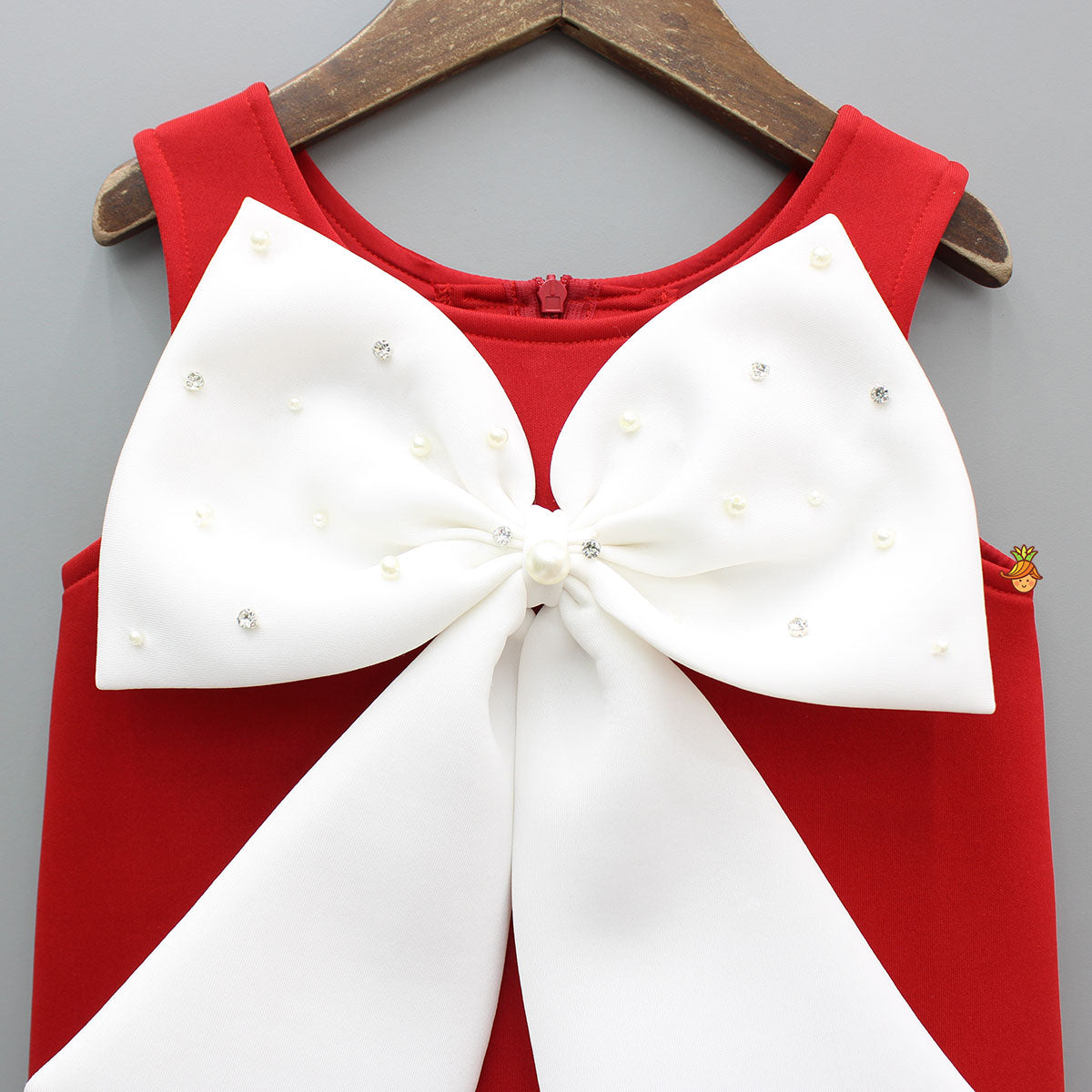 Red Ruffle Hem Dress With Bow Adornment