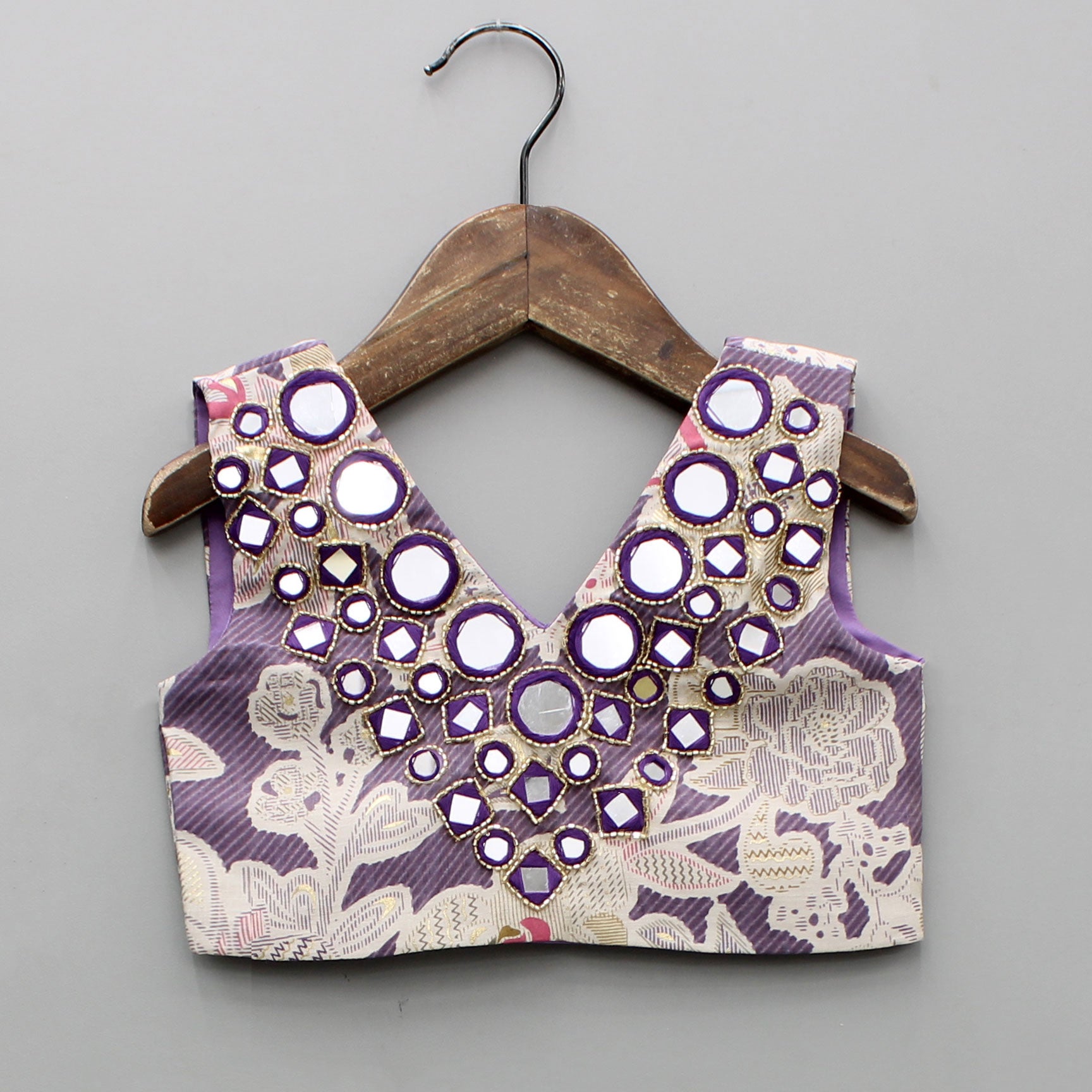 Mirror Embellished Floral Printed Top With Flared Palazzo