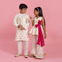 Block Print Off-White Kurta And Palazzo Set twinning model image 1