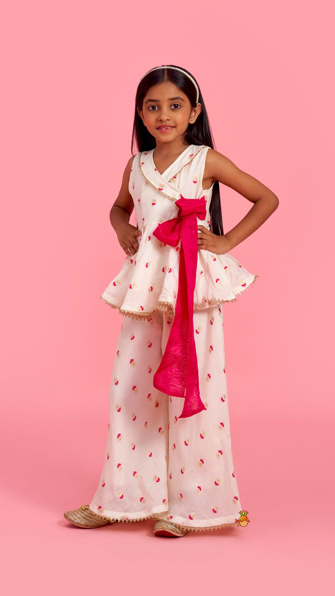 Block Print Off-White Kurta And Palazzo Set