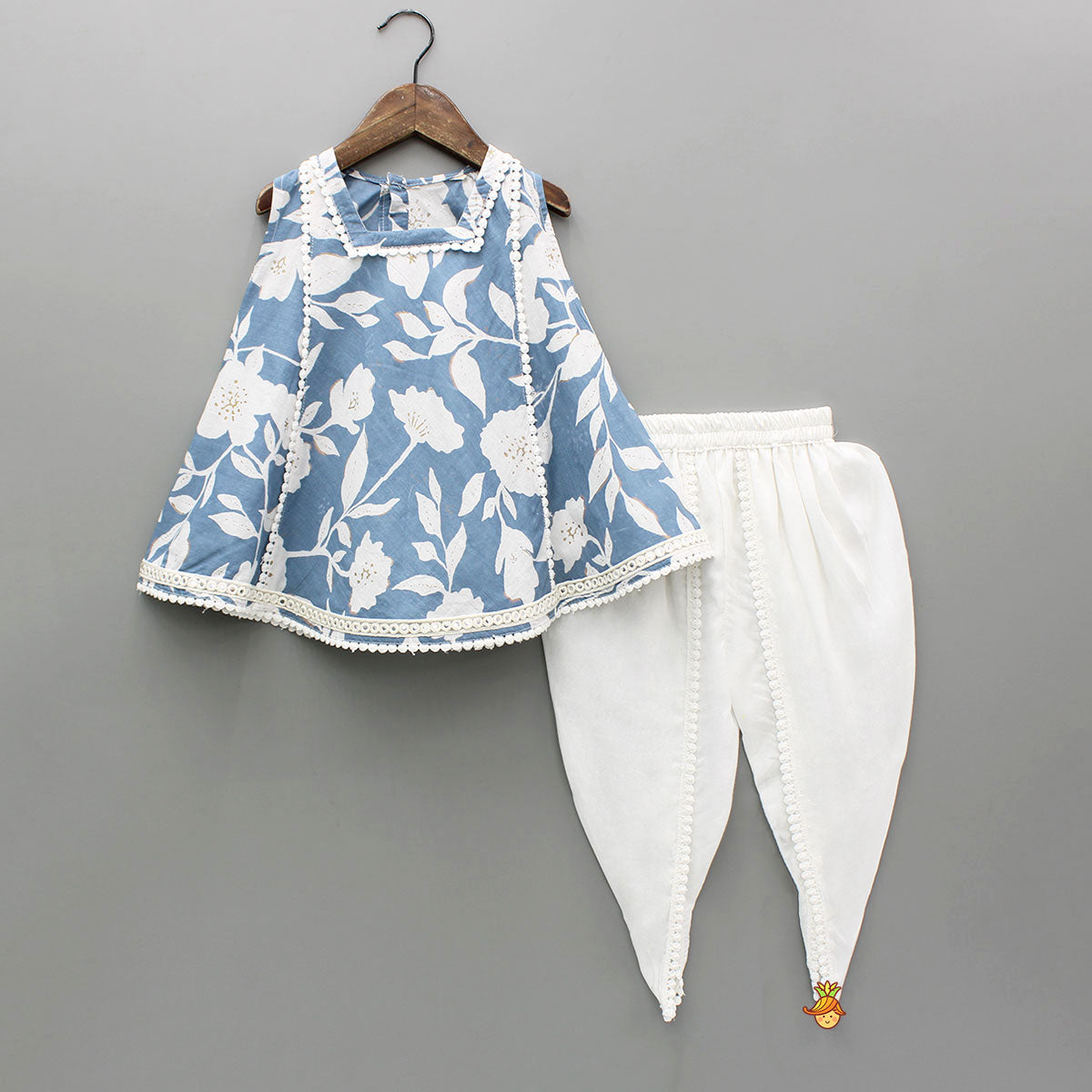 Floral Print Blue Kurta With Dhoti
